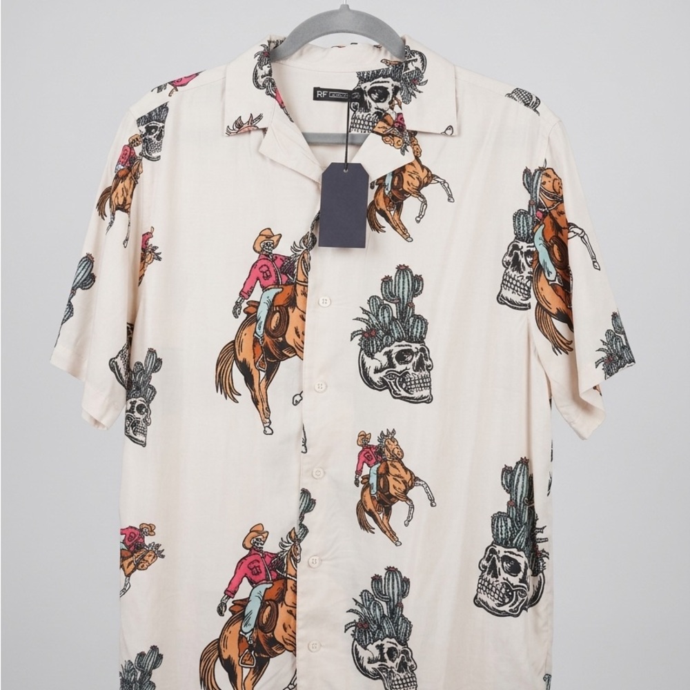 Men’s Cream Western Skull & Rodeo Print Shirt